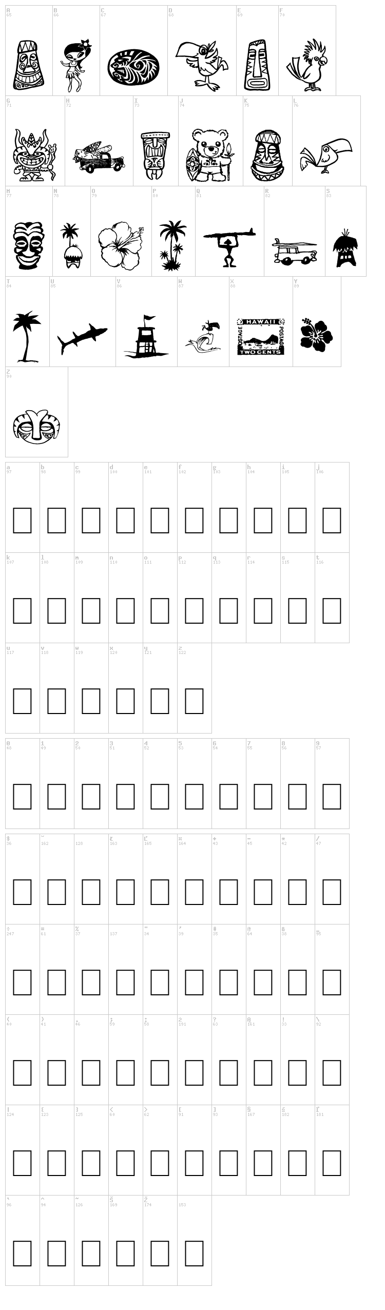 Tiki Club font map